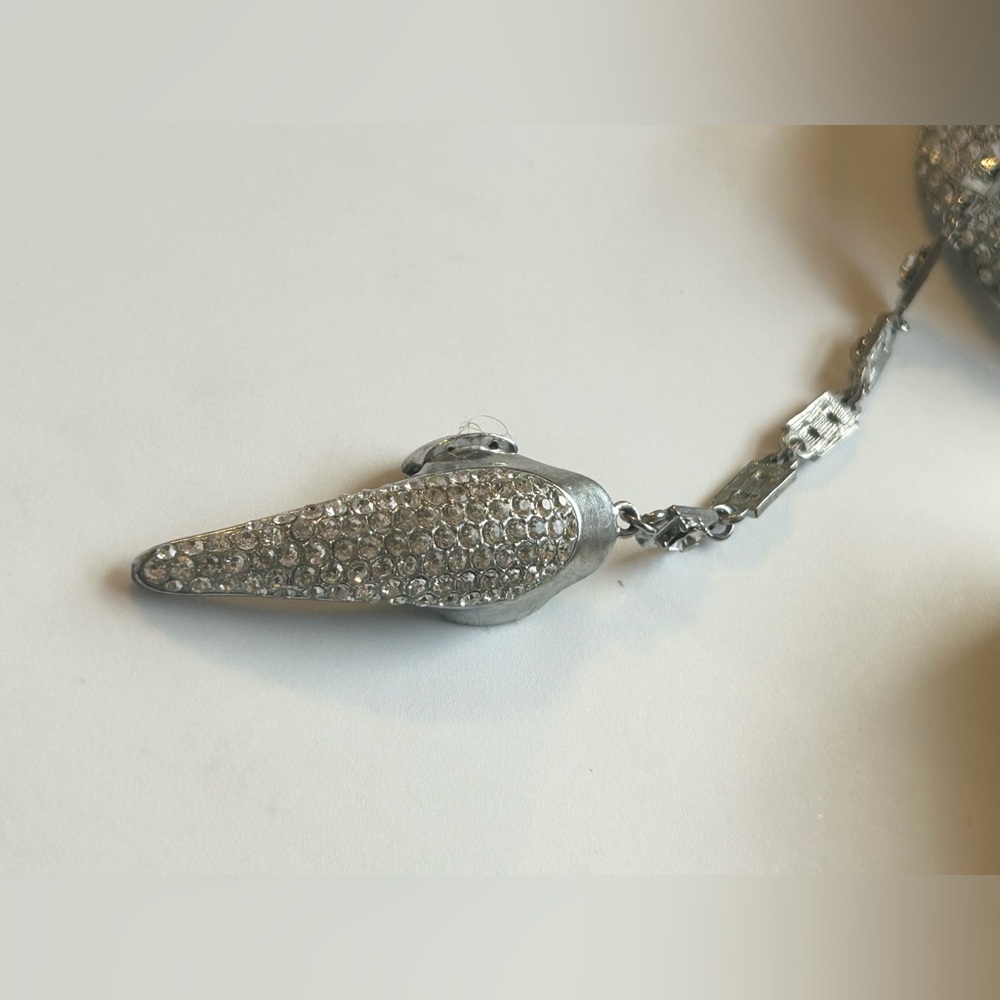 Vintage Hand Chain Rhinestone Bracelet and Ring Statement Silver Glam Jewelry - Picture 8 of 14
